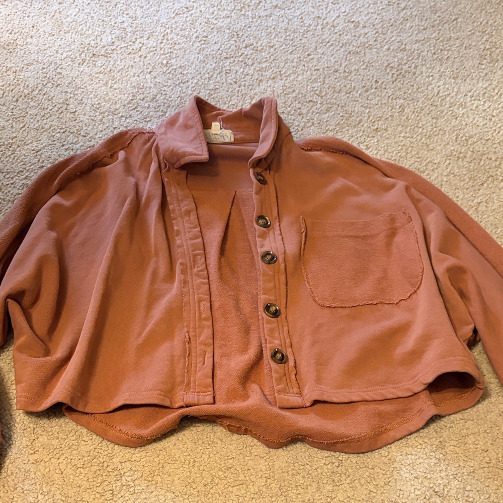 Listicle Rust Button-Front Cropped Jacket